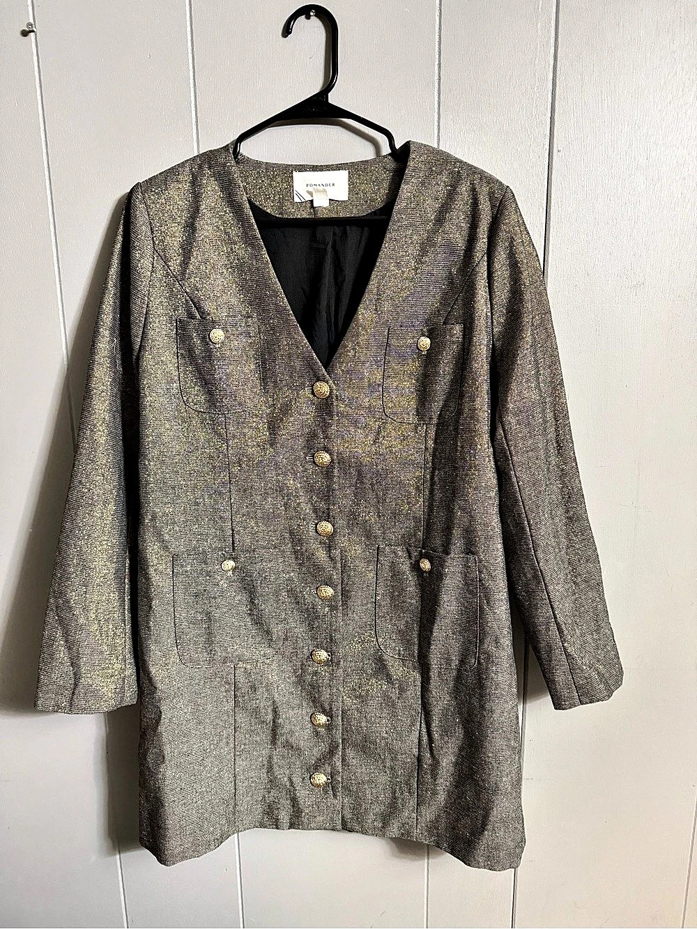 Pomander Women's Textured Blazer in Gray Size Large